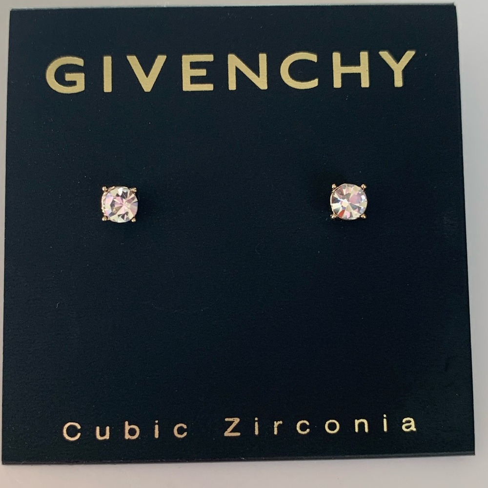 Givenchy Earrings New Stud Gold tTone and Cubic Zirconia